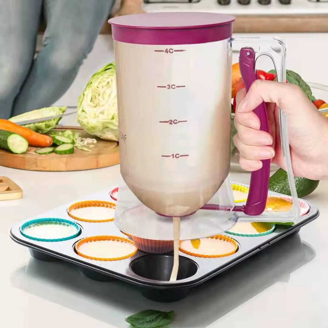 Batter Dispenser Cup for Cupcakes, Pancakes, Cookies & Cakes – Easy Pour Measuring Cup with Handle for Mess-Free Baking & Perfect Portions