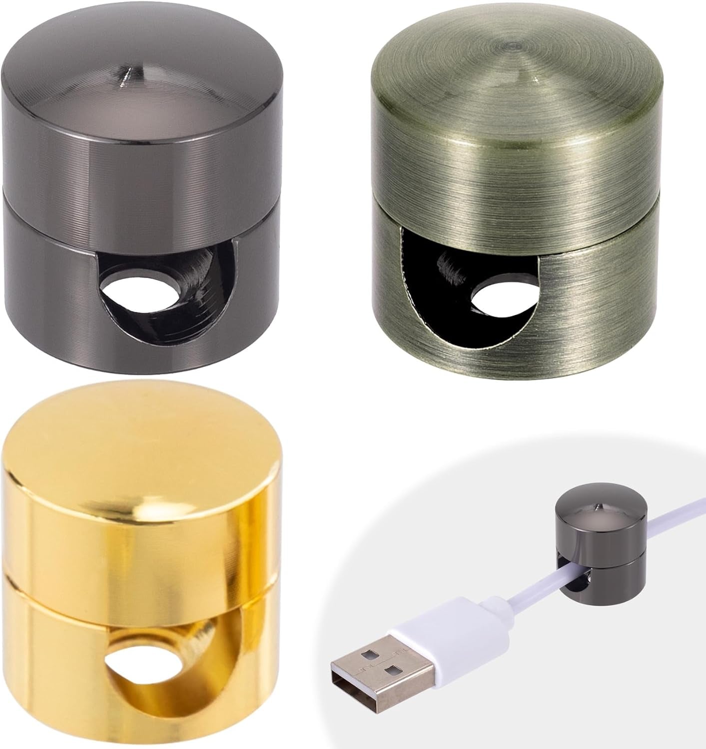 3Pcs Aluminum Cable Anchors - Gun Metal Adjustable Cord Holder, Heavy-Duty Adhesive Wire Organizer for Desk & Nightstand, Pro Charger Cable Management Clips