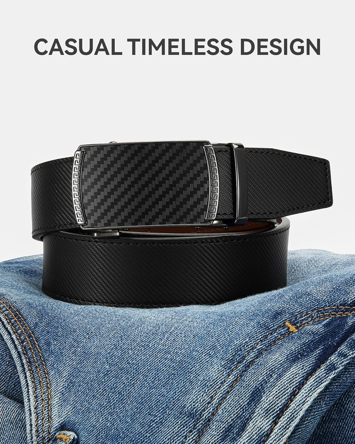 Men’s Leather Ratchet Belt 35mm, Adjustable Trim-to-Fit Waist Belt with Automatic Buckle, Micro-Adjust Comfort for Dress, Jeans & Casual Wear