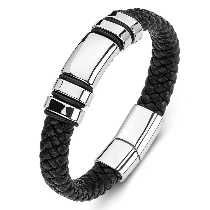 Men’s Classic Multilayer Leather Bracelet – Stylish Braided Wristband with Metal Magnetic Clasp | Fashion Accessory & Gift for Modern Gentlemen