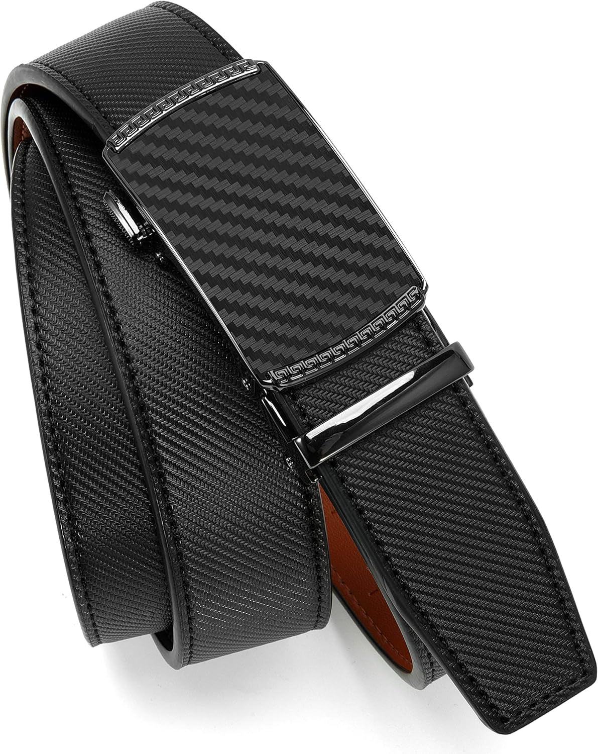 Men’s Leather Ratchet Belt 35mm, Adjustable Trim-to-Fit Waist Belt with Automatic Buckle, Micro-Adjust Comfort for Dress, Jeans & Casual Wear