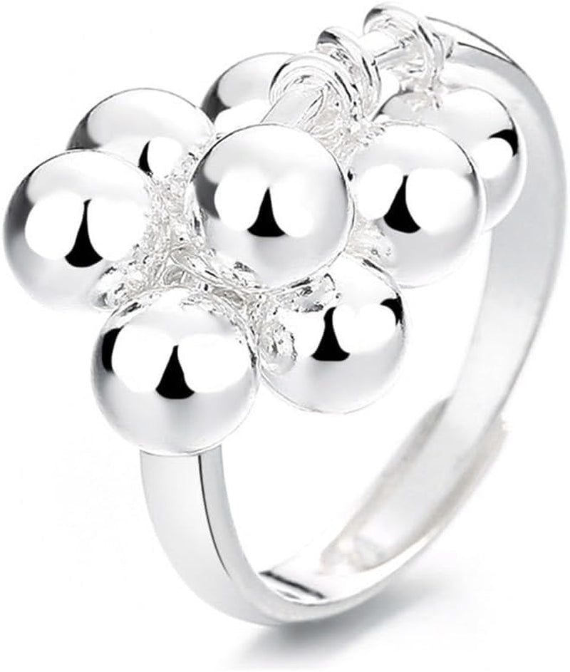 Dainty Dangling Beaded Ball Open Ring for Women, Adjustable Silver Tassel Finger Ring with Swinging Beads, Minimalist Jewelry Gift for Birthday