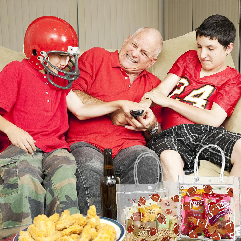 20 Pcs Football Party Treat Bags with Handles, Clear PVC Snack Bags for Kids Birthday, Sports Favors, Team Parties, Goodie Bags 8x8x3.15''