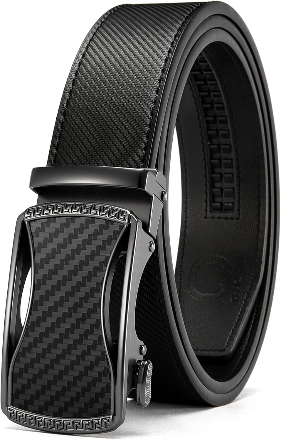 Men’s Leather Ratchet Belt 35mm, Adjustable Trim-to-Fit Waist Belt with Automatic Buckle, Micro-Adjust Comfort for Dress, Jeans & Casual Wear