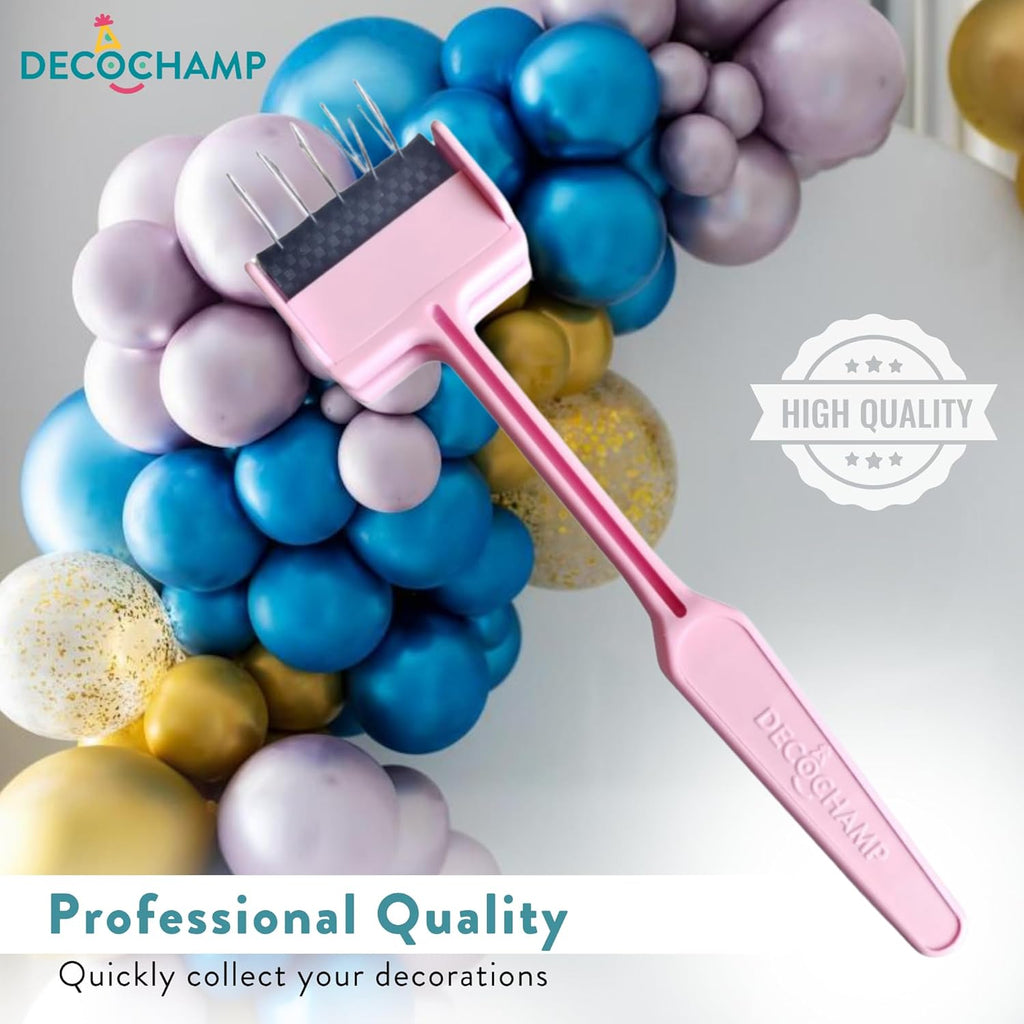 DECO POP Balloon Popper - Professional Decorator Striker Tool with 25 Steel Pins, Pink Whisper Party Supply Kit for Fast & Easy Event Cleanup & Balloon Games
