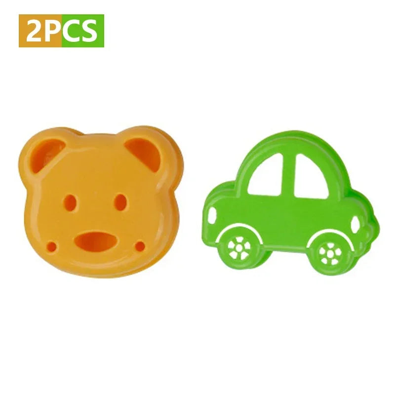 2PCS Sandwich Cutter Mould Set – Cute Bear, Cat, Rabbit & Car Shapes | Kids Bento Bread & Cookie Cutters, Food-Grade Baking Tools for Fun Lunches & Snacks