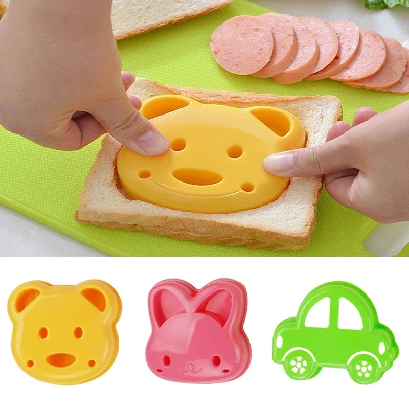 2PCS Sandwich Cutter Mould Set – Cute Bear, Cat, Rabbit & Car Shapes | Kids Bento Bread & Cookie Cutters, Food-Grade Baking Tools for Fun Lunches & Snacks