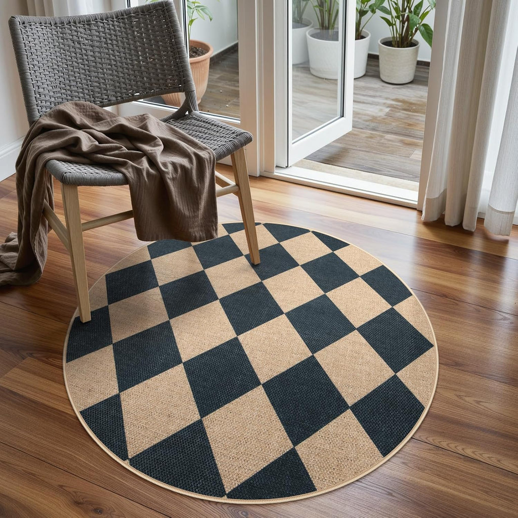 Checkered 2x6 Runner Rug - Washable Black Checkerboard Kitchen Mat, Non-Slip Indoor Outdoor Hallway Carpet, Low Pile Entryway Rug for Laundry & Mudroom