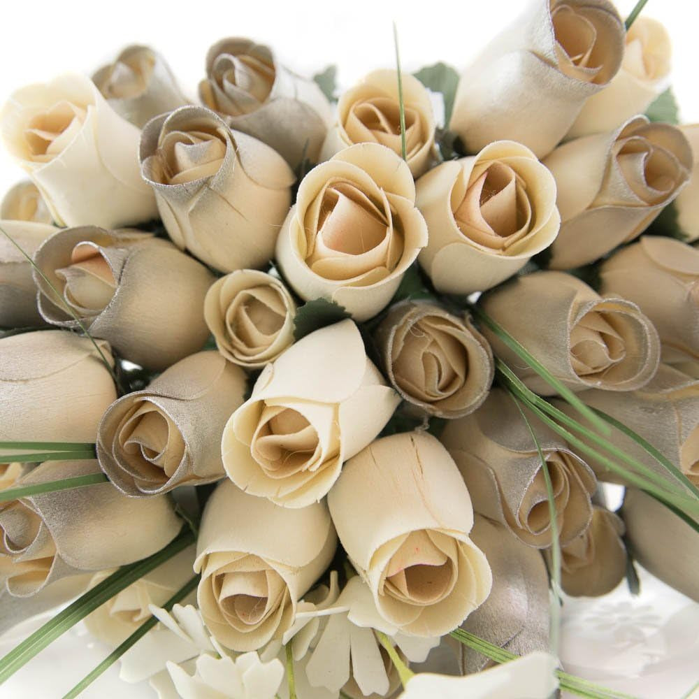 2 Dozen Gender Reveal Wooden Roses - Pink, Blue & White Closed Bud Bouquet, Everlasting Artificial Flowers for Baby Shower Decor & Centerpieces, Hand-Assembled