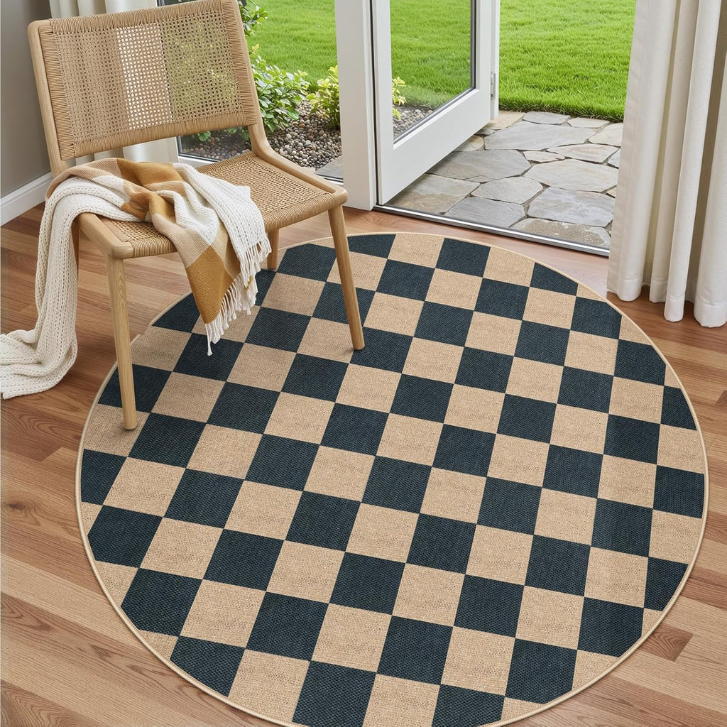 Checkered 2x6 Runner Rug - Washable Black Checkerboard Kitchen Mat, Non-Slip Indoor Outdoor Hallway Carpet, Low Pile Entryway Rug for Laundry & Mudroom