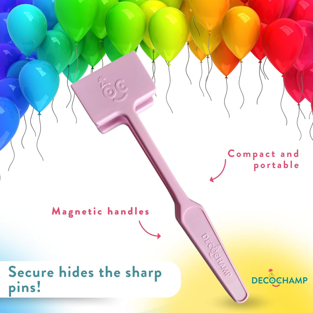 DECO POP Balloon Popper - Professional Decorator Striker Tool with 25 Steel Pins, Pink Whisper Party Supply Kit for Fast & Easy Event Cleanup & Balloon Games