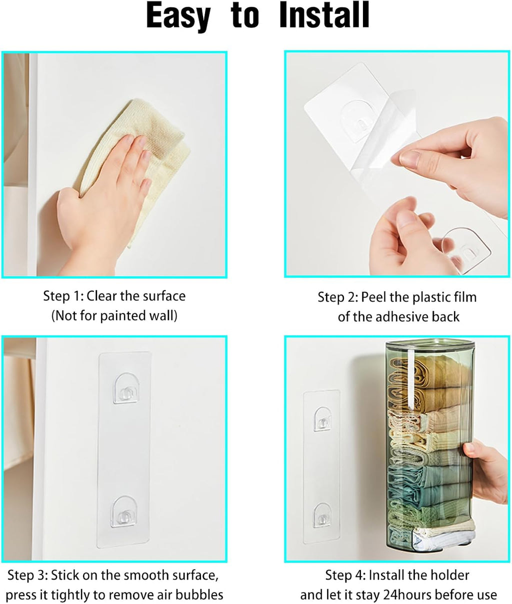 Wall Mount Plastic Bag Dispenser & Sock Organizer - Clear Grocery Bag Holder, Underwear & Tie Storage Bin, Space-Saving Kitchen Bag Saver with Adhesive Mount