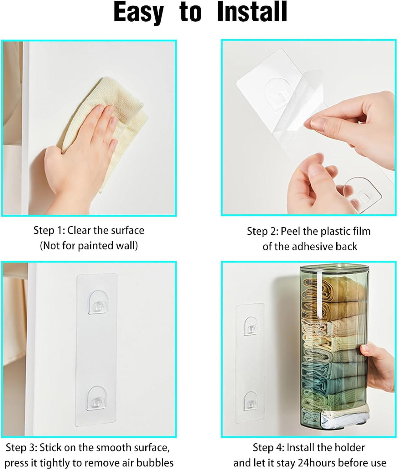 Wall Mount Plastic Bag Dispenser & Sock Organizer - Clear Grocery Bag Holder, Underwear & Tie Storage Bin, Space-Saving Kitchen Bag Saver with Adhesive Mount