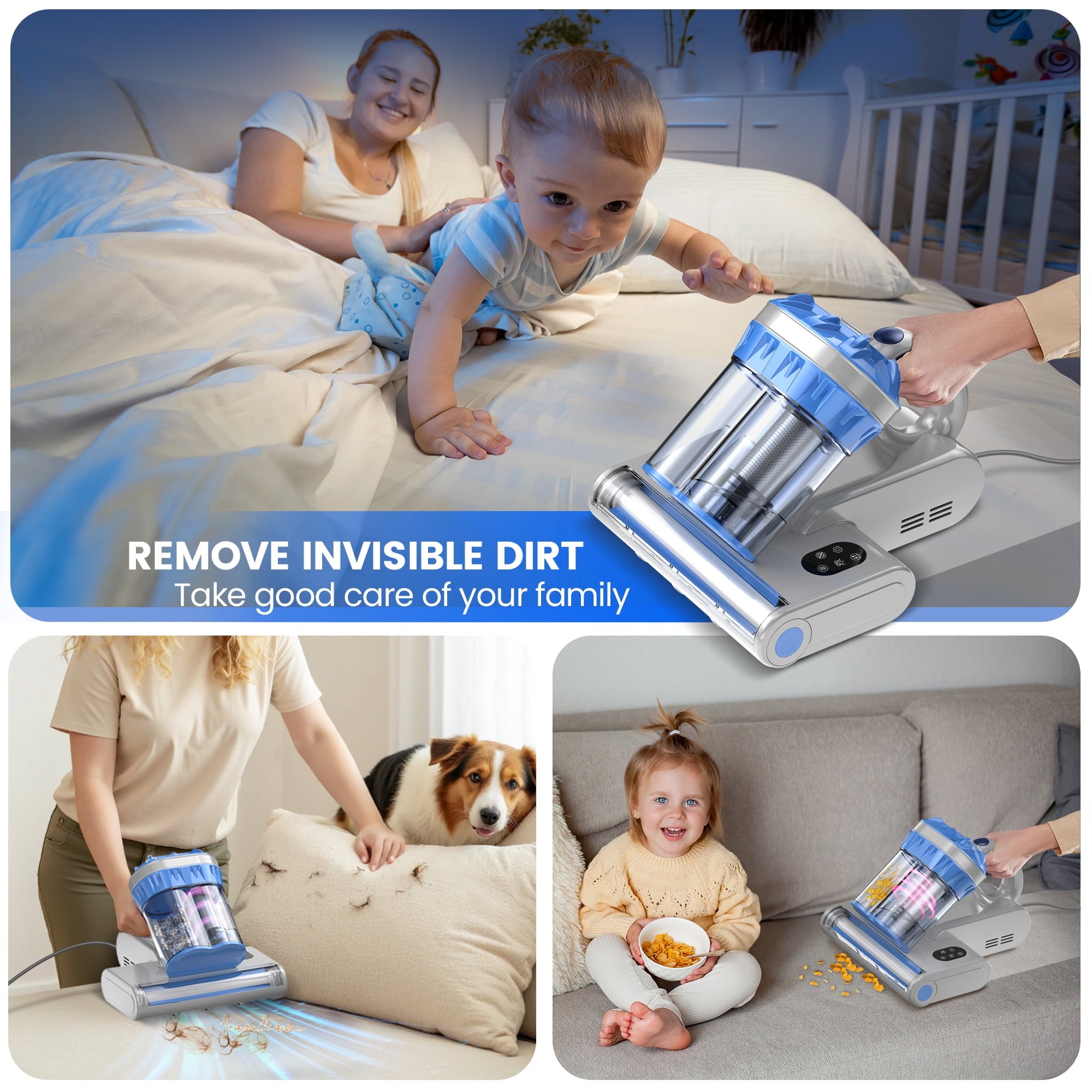 INSE UV-C Handheld Bed Vacuum Cleaner – 253.7nm UV Light Mite Remover with HEPA Filter, 16Kpa Suction & 70°C Heat for Mattress, Sofa & Bedding