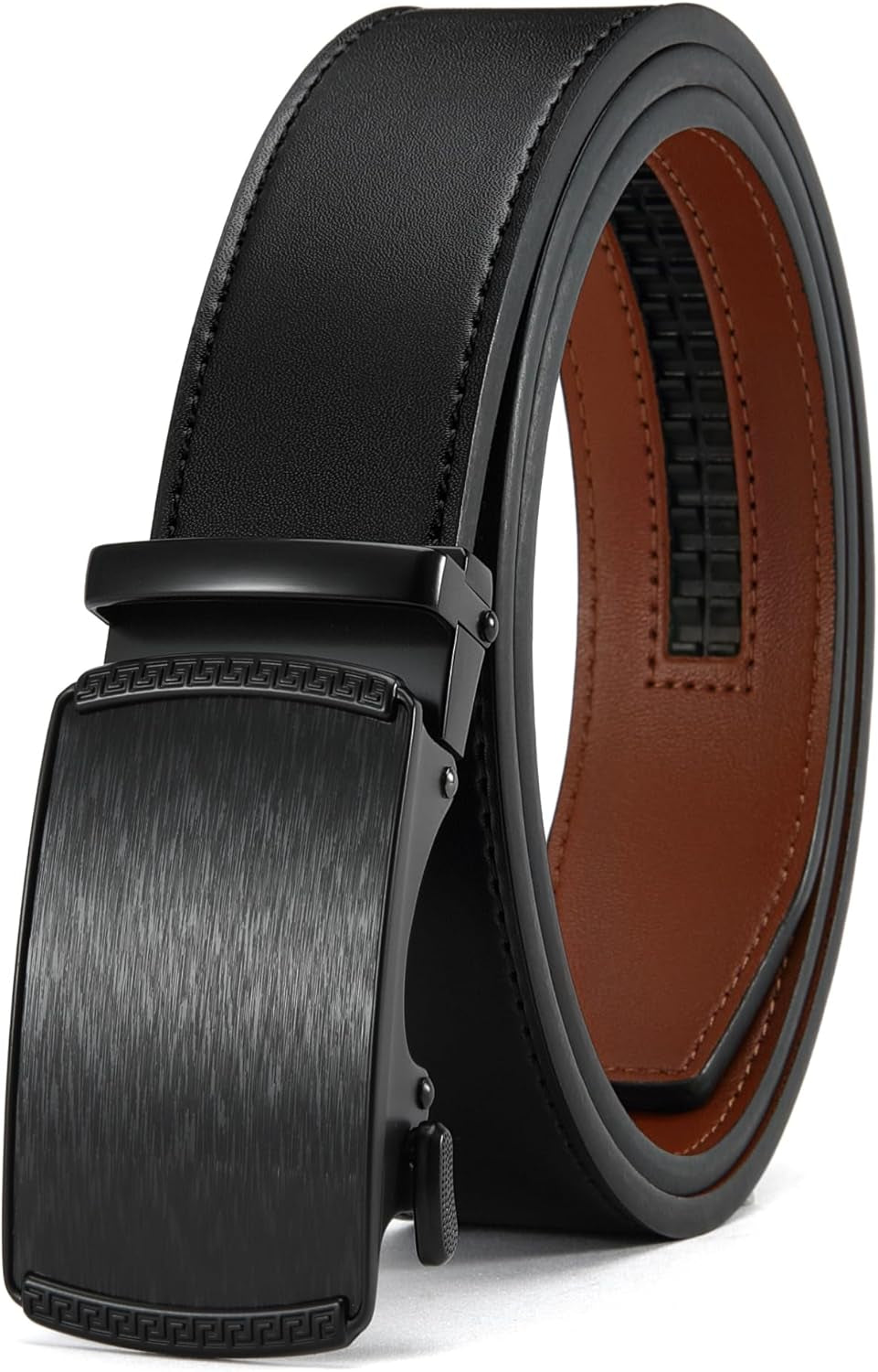 Men’s Leather Ratchet Belt 35mm, Adjustable Trim-to-Fit Waist Belt with Automatic Buckle, Micro-Adjust Comfort for Dress, Jeans & Casual Wear