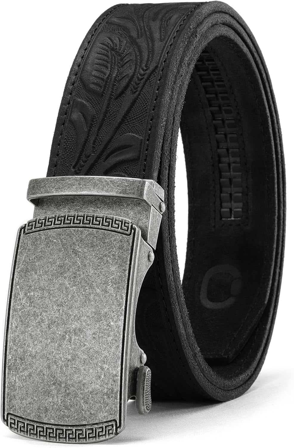 Men’s Leather Ratchet Belt 35mm, Adjustable Trim-to-Fit Waist Belt with Automatic Buckle, Micro-Adjust Comfort for Dress, Jeans & Casual Wear