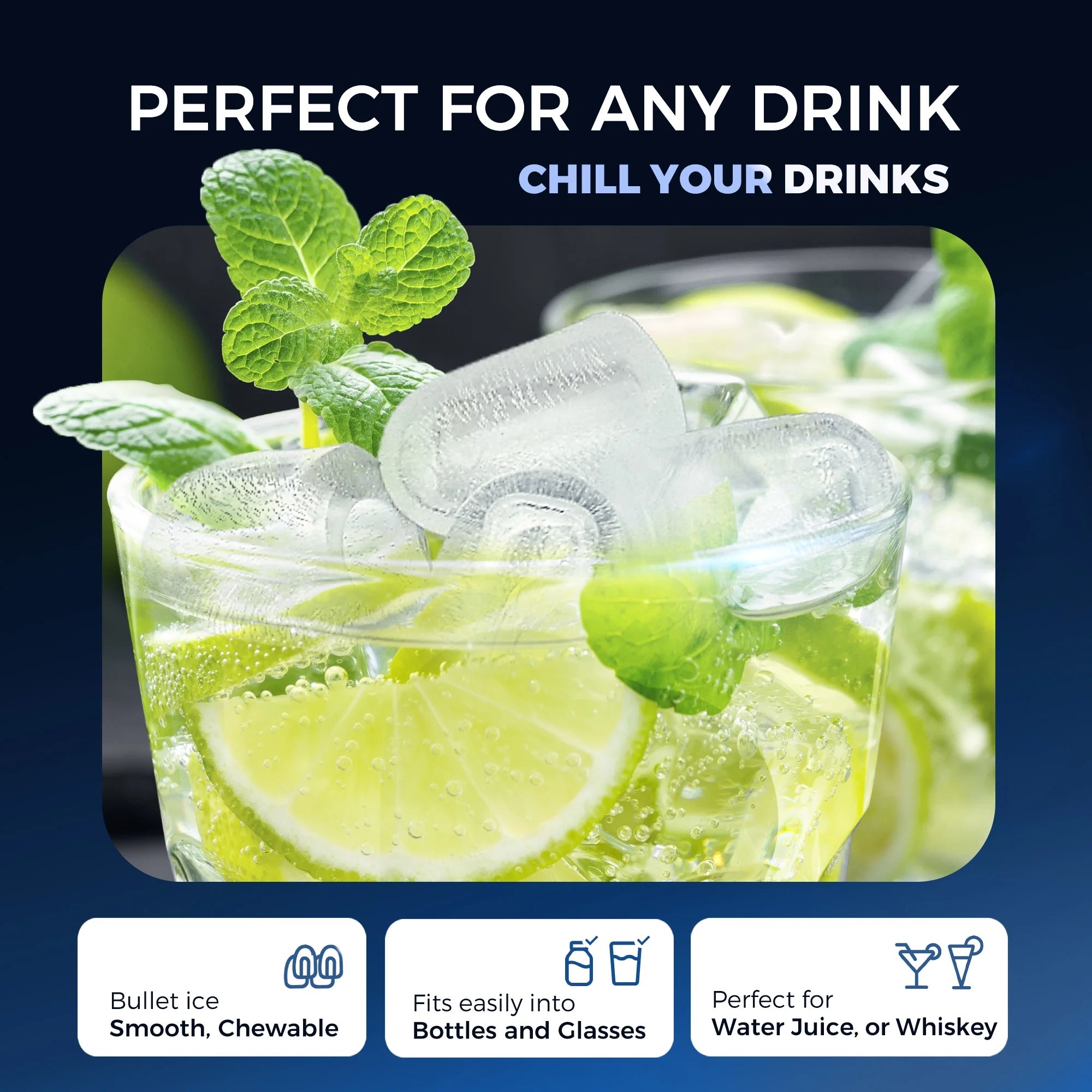 Countertop Ice Maker Machine – Portable Bullet Ice Maker with One-Button Operation, Auto-Cleaning & Quiet 6-Minute Ice Cycle